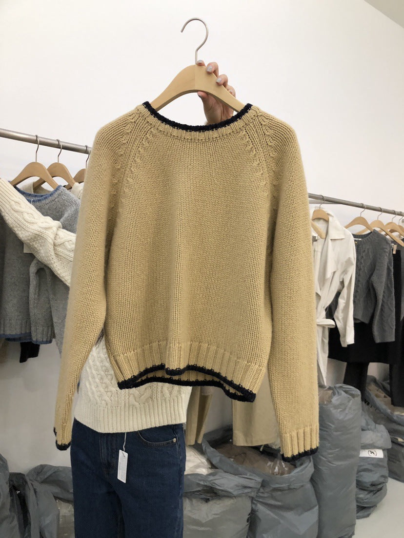 Contrast Color Round Neck Sweater with Knitted Collar