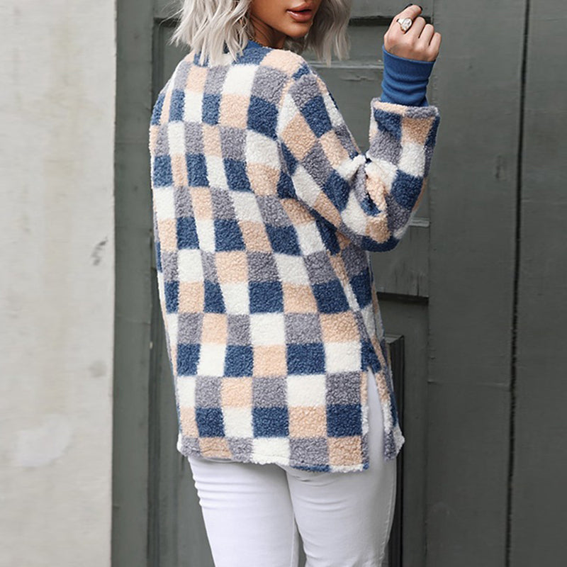 Retro Geometric Grid Printing: Elegant Knitted Wear for Women