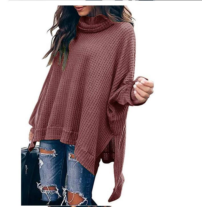 High Collar Long Sleeve Irregular Top Sweater for Women