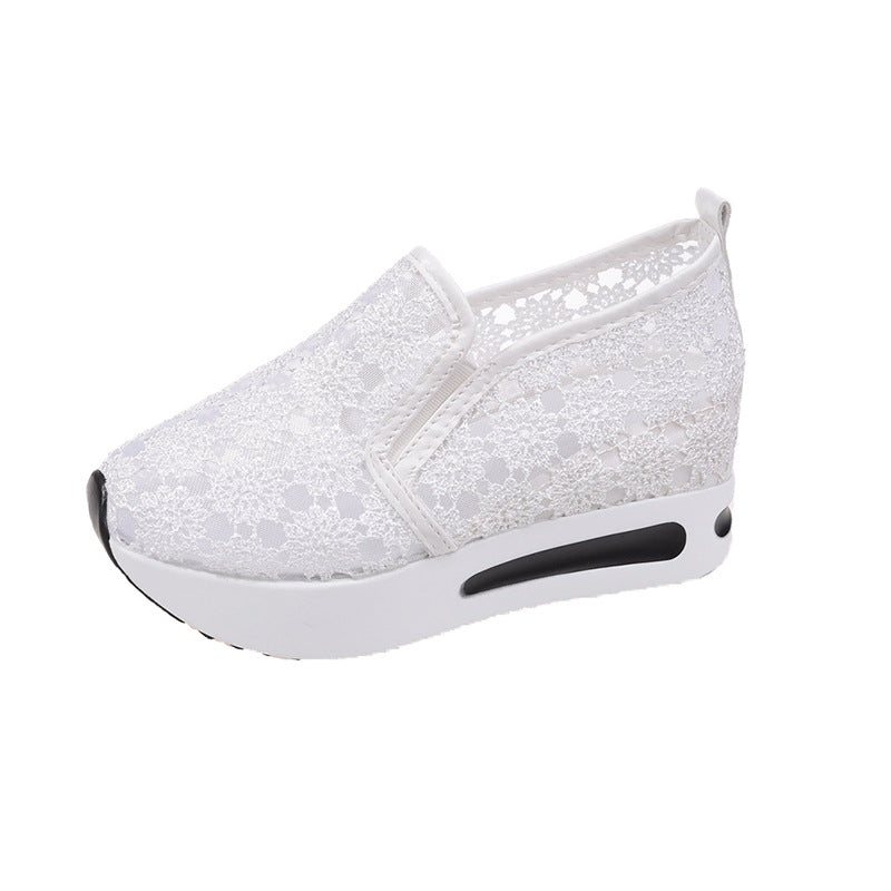 Women's Lace Mesh Flats with Inner Heightened Platform for Casual Comfort Shoes