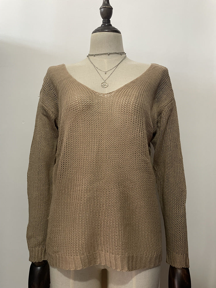 Women's Casual V-neck Slim Knit Sweater