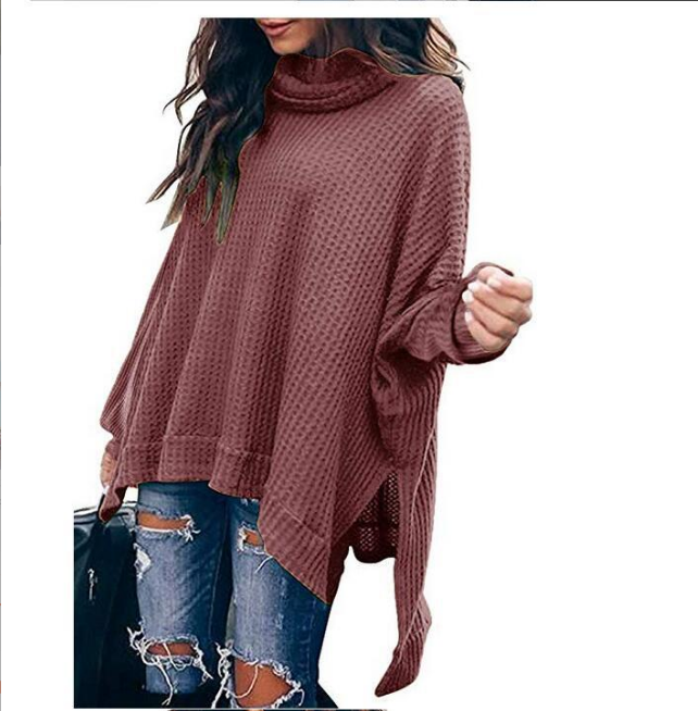 High Collar Long Sleeve Irregular Top Sweater for Women