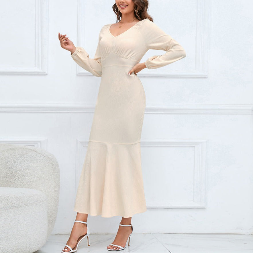 Fashionable Long Sleeve Dress with a V-neck for Women