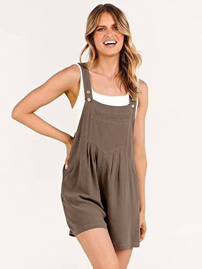 Women's Fashionable Simple Solid Color Cotton And Linen One-piece Shorts