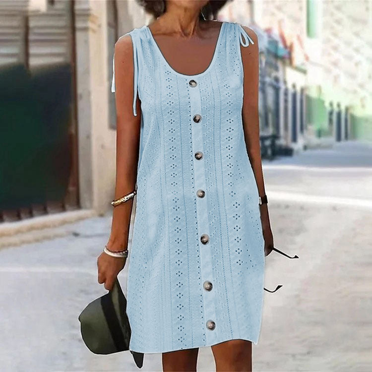 Relaxed Solid Color U-Collar Dress: Casual Chic