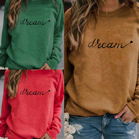 Dream Letter 3D Printed Round Neck Long-sleeved Shirt