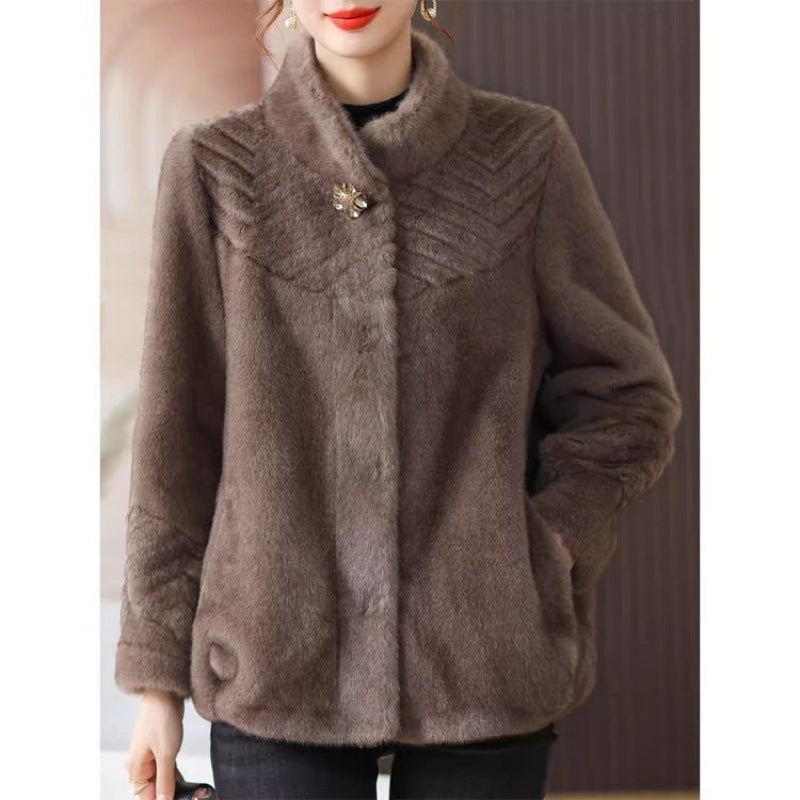 Elegant Winter Mink Velvet Coat for Mothers