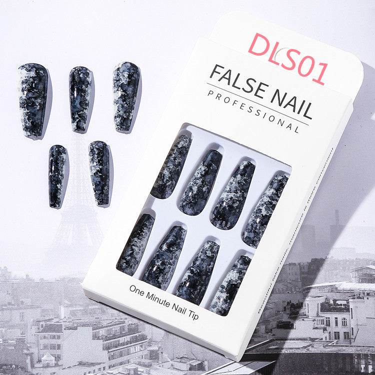 Bright Oil Color Marble Pattern European And American Style Long Fake Nails