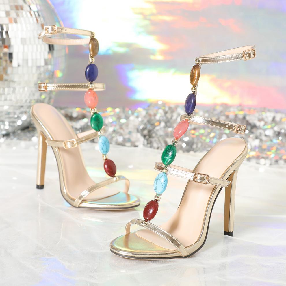 Pearl Buckle Stiletto Heel Sandals for Women