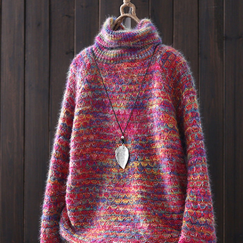 Women's Colorful Round Neck Pullover Sweater