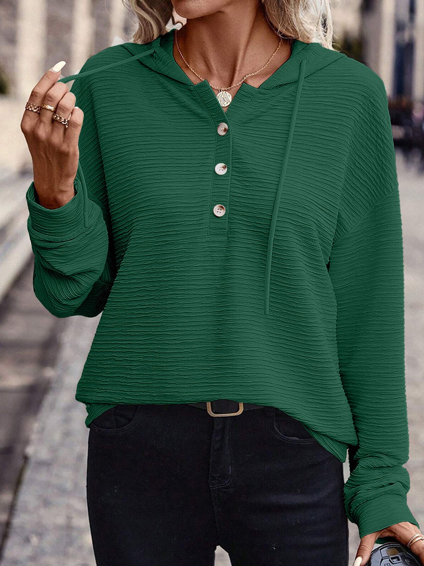 Solid Color Casual Drop-Shoulder Long Sleeve Top