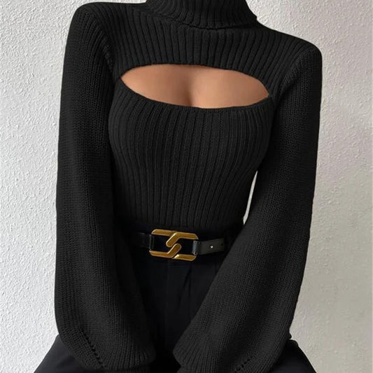 All-Match Hollow High Collar Sweater: Sexy and Loose Fit