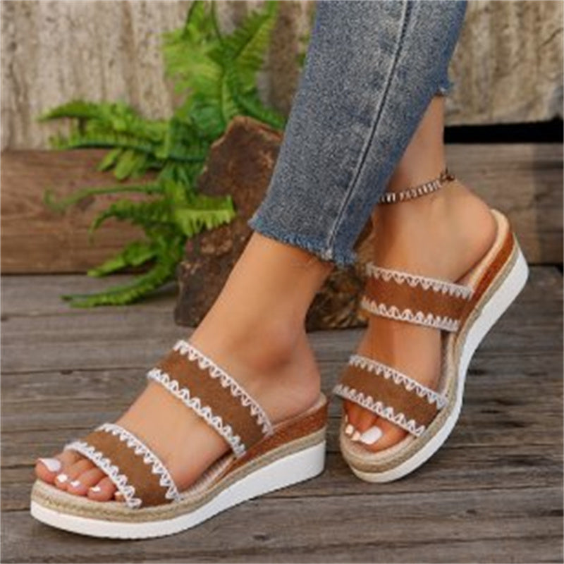 Ethnic Style Sandals: New Hemp Rope Woven Wedge Slippers with Double Wide Straps for Women