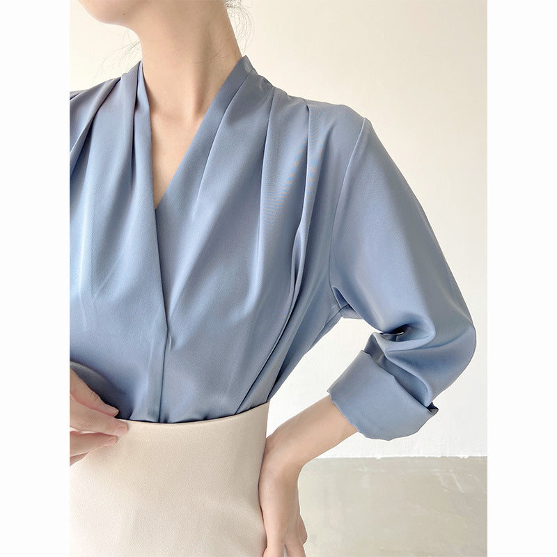 Summer V-Neck Satin Shirt Top for Women