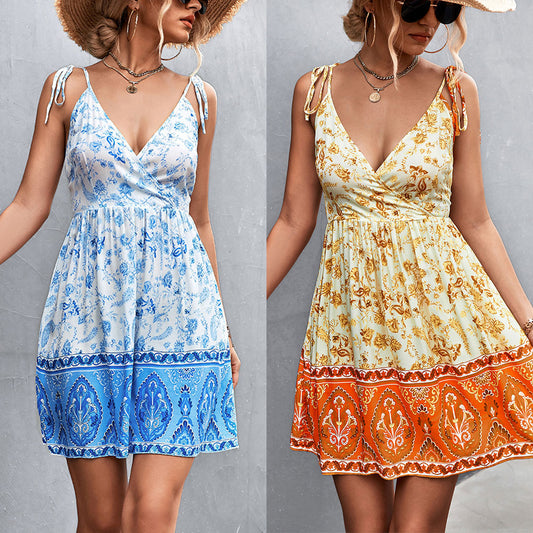 Stylish V-Neck Floral Strap Dress for Women's Fashion