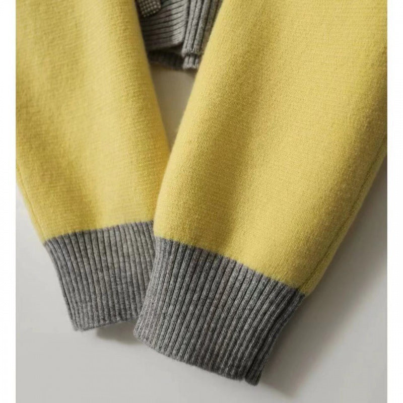 Autumn and Winter Wool Cashmere Contrast Color Knitwear