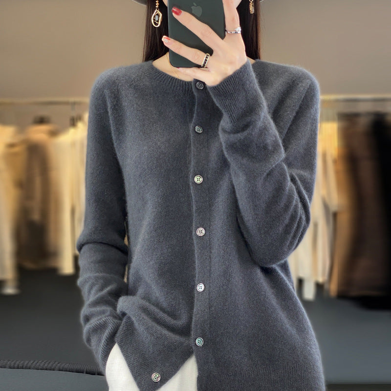 Women's Loose-Fit O-Neck Cashmere Cardigan Sweater