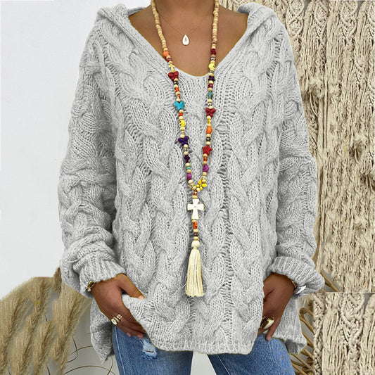 Women's Twist Knitted Hoodie Sweater Solid Color for a Cozy and Stylish Look