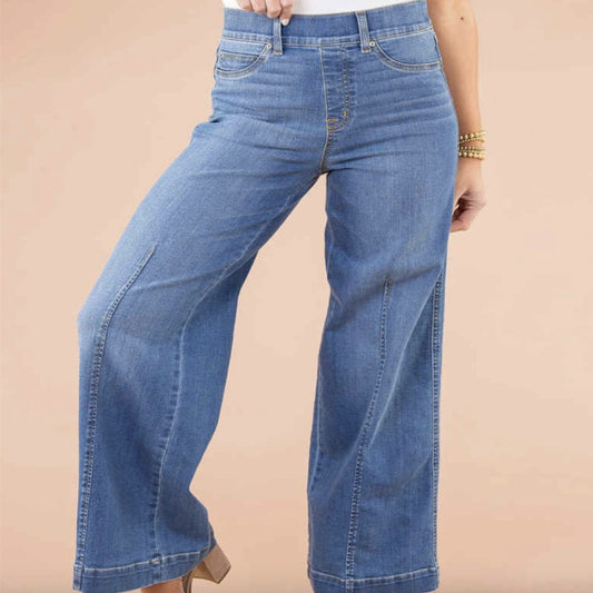 Vintage Fleece-Lined High-Waist Wide-Leg Jeans for Women