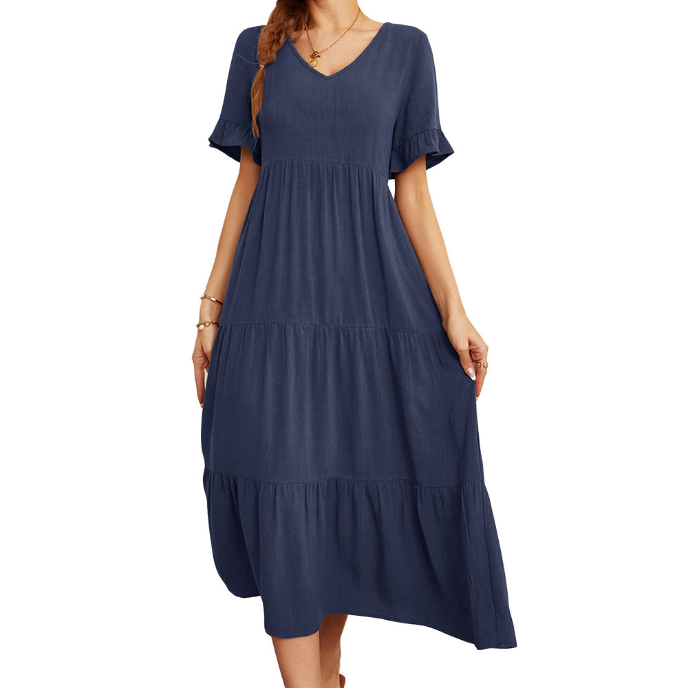 Solid Color Wide Hem Casual Dress