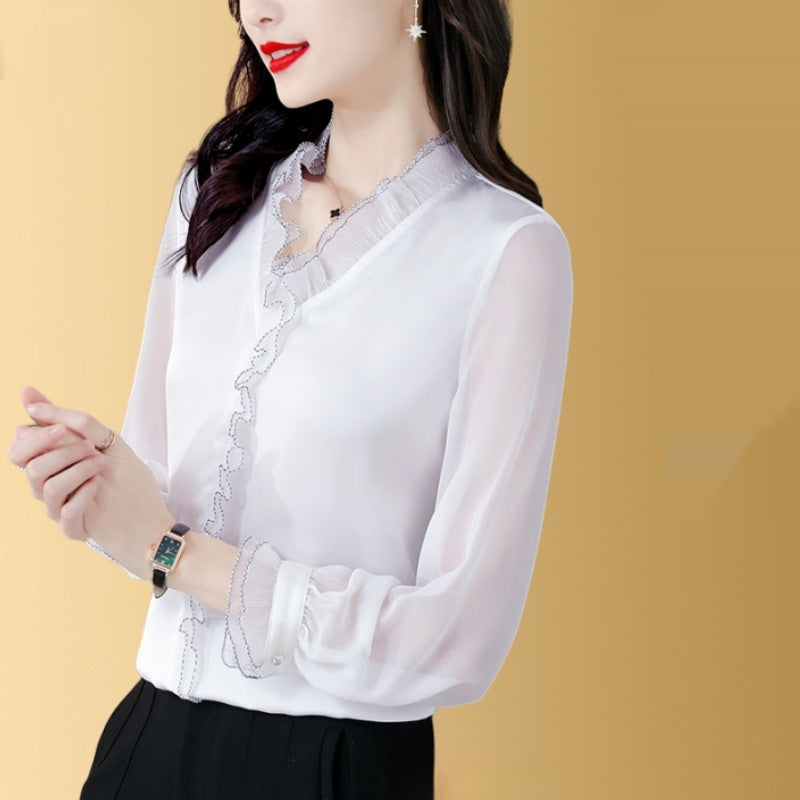 Solid Color Chiffon Long Sleeve Women's Shirt