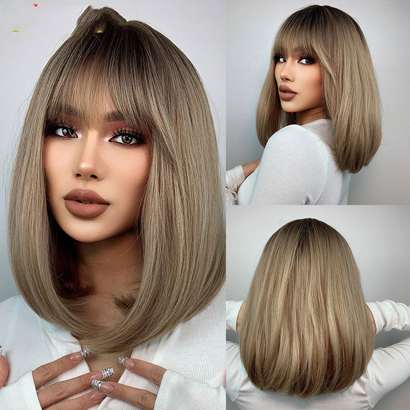 Gradient Blonde Highlights Trendy Bangs Hair