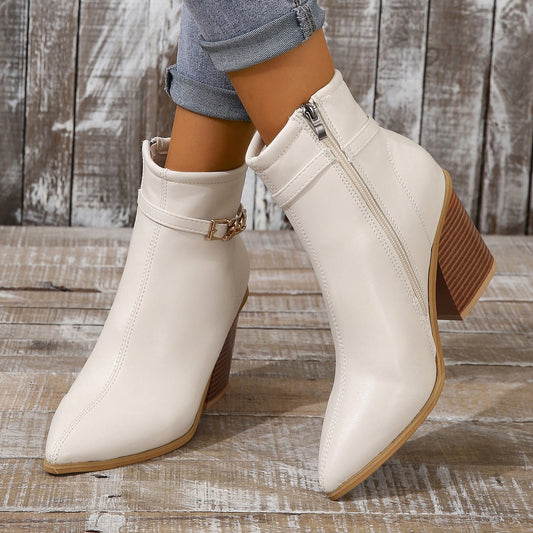 Plus Size Women's Pointed Toe Chunky Heel Martin Boots