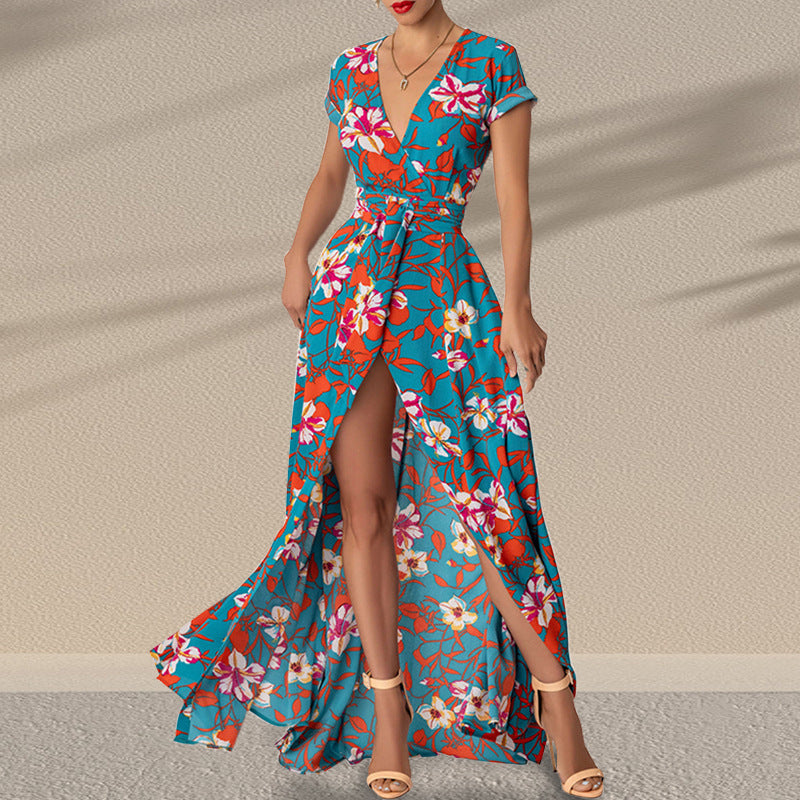 Printed Split Dress Waist Control Dress