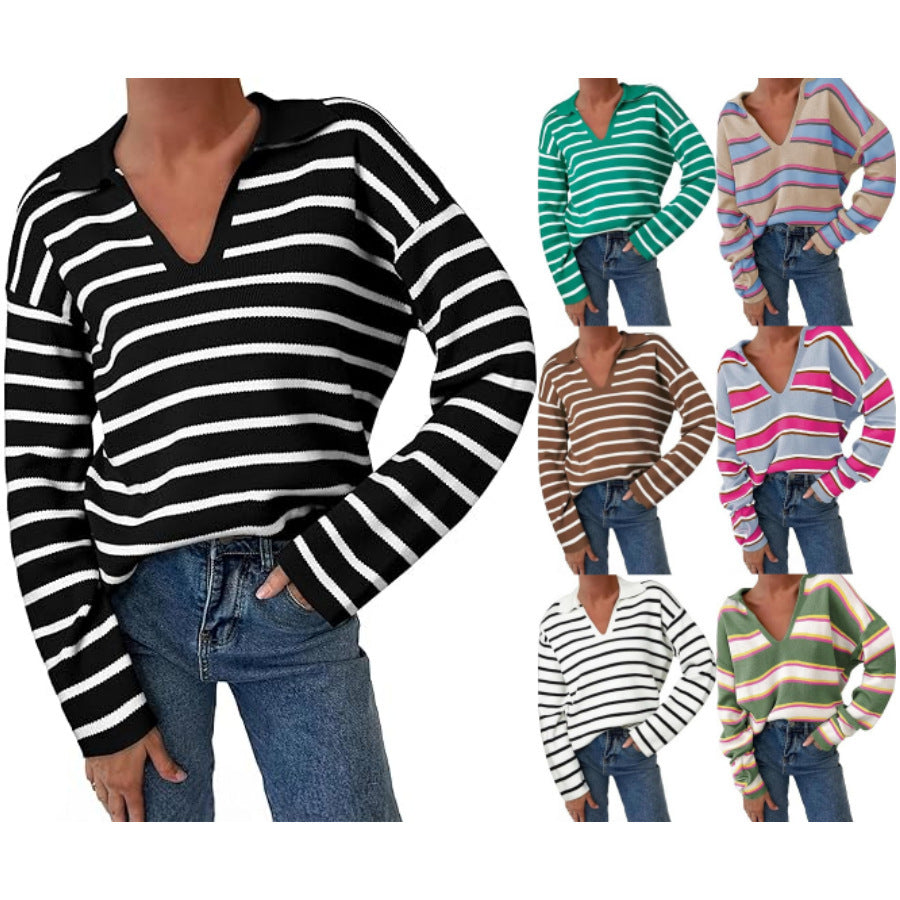 College Style Striped Knitted Long Sleeve Top