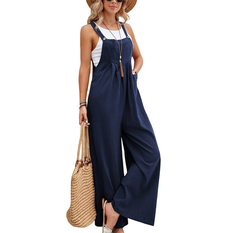 Hot-selling Women's Solid Color Casual Suspender Trousers Overall