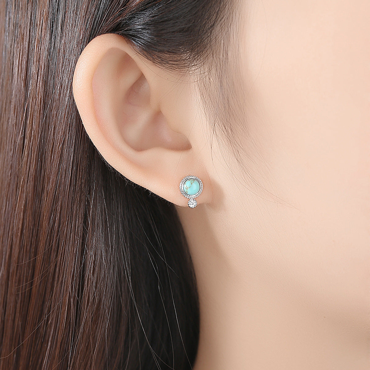 Exquisite Small Ear Studs Inlaid Turquoise Earrings Retro Simple Korean Fashion Earrings