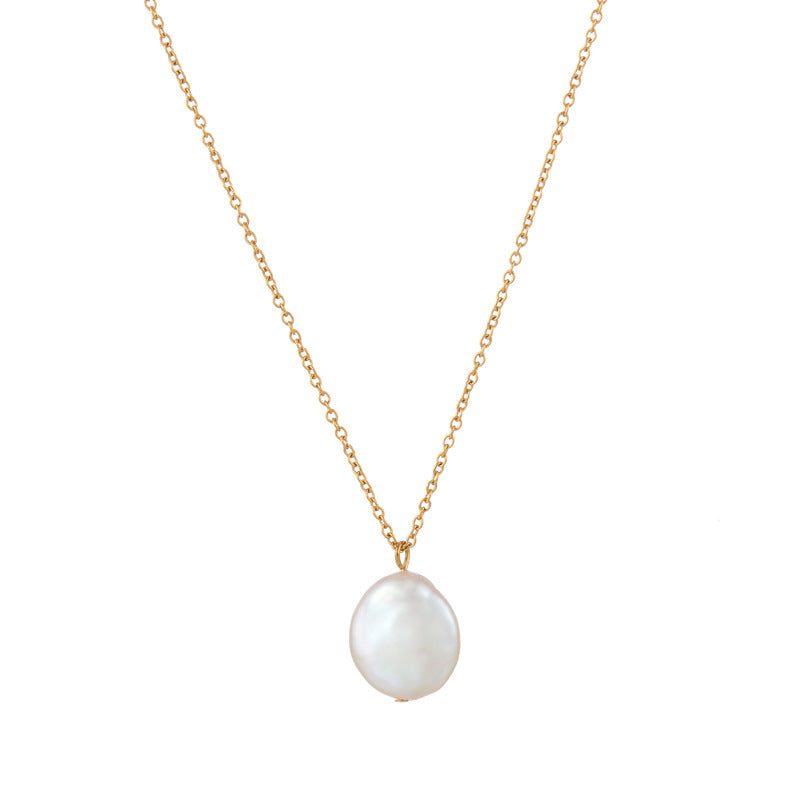 Freshwater Pearl Flat Round Peace Buckle Necklace