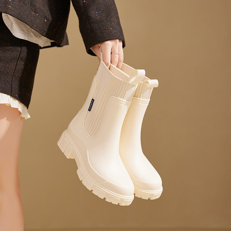 Wear-Resistant Height-Increasing Waterproof Non-Slip Outdoor Elastic Band Rain Boots for Women