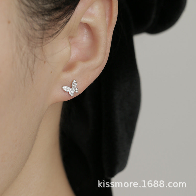 925 Sterling Silver Butterfly Stud Earrings with Small Zircon