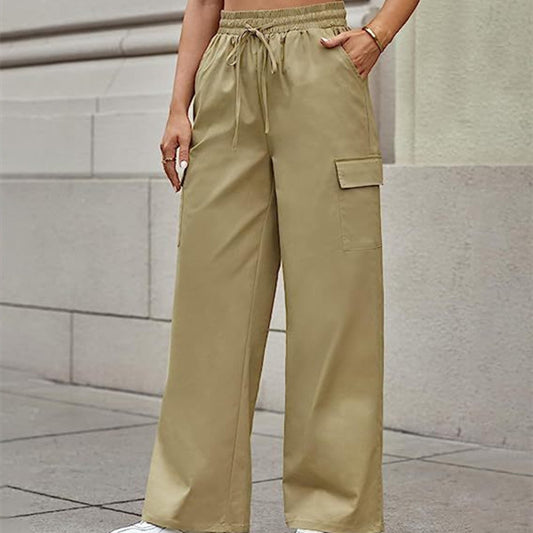 Workwear Casual Pants for Women with Cotton Fabric and Pocket Smocking