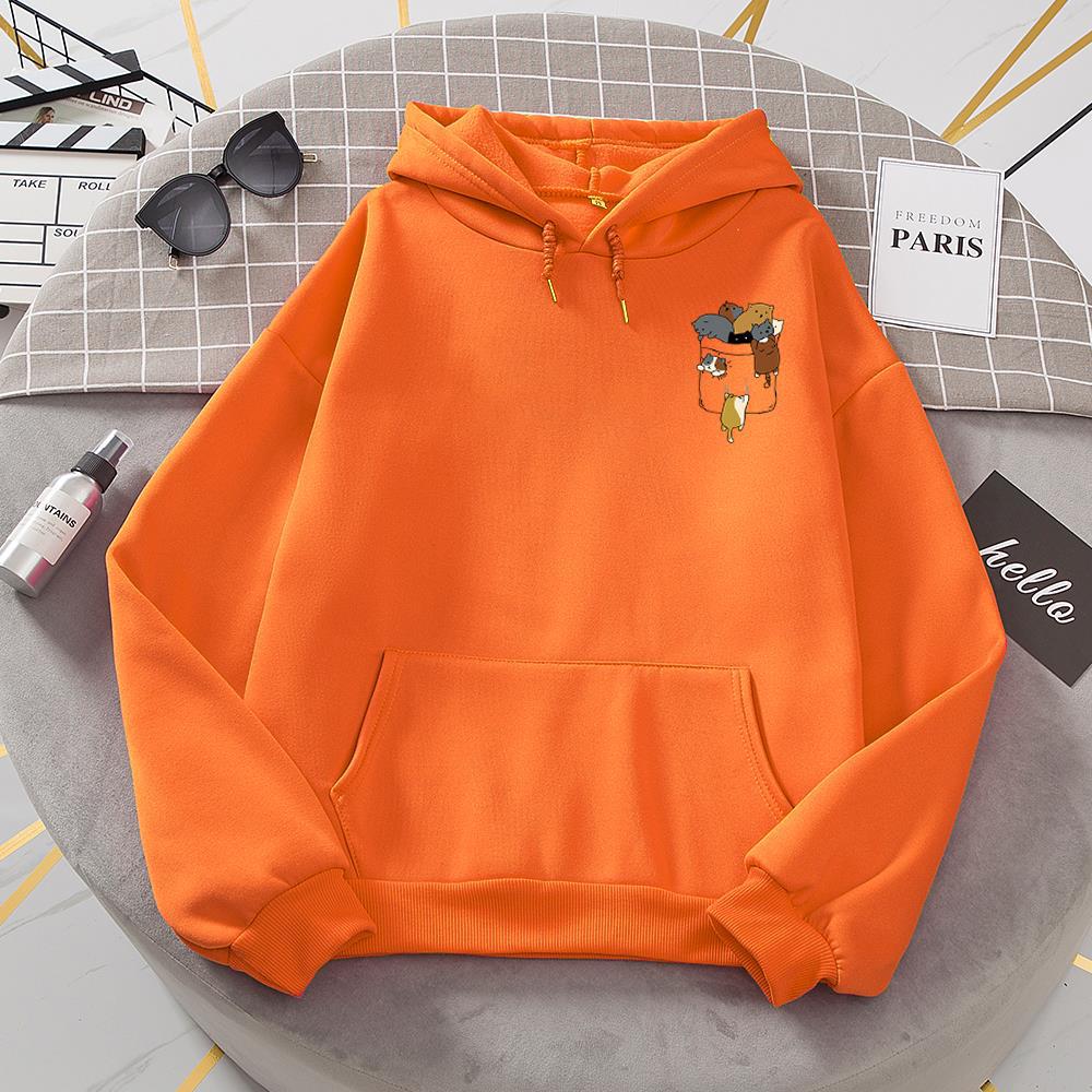 Popular Women's Pocket Cat Fleece Long-sleeved Sweater Hoodie