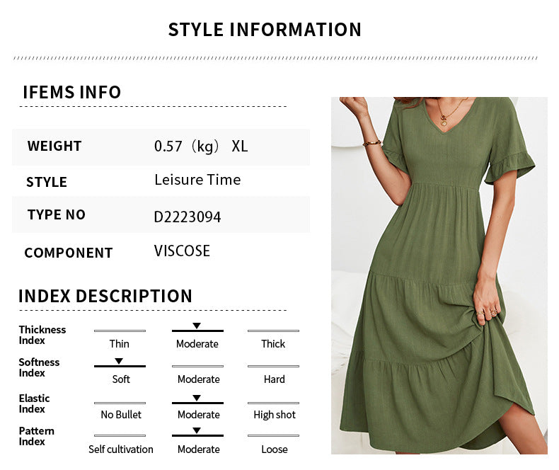 Solid Color Wide Hem Casual Dress