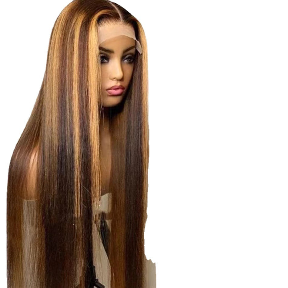 Long Straight Hair Brown Gradual Change Wig Cover High Temperature Silk Chemical Fiber