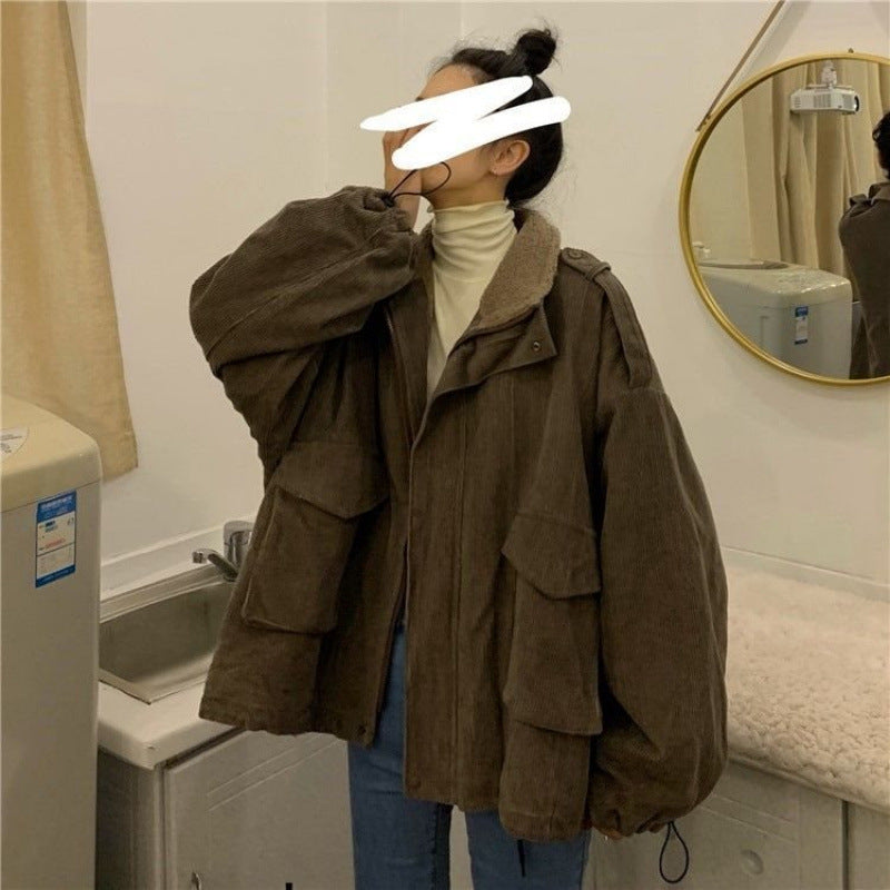 New Women's Corduroy Coat with Lamb Wool Lining