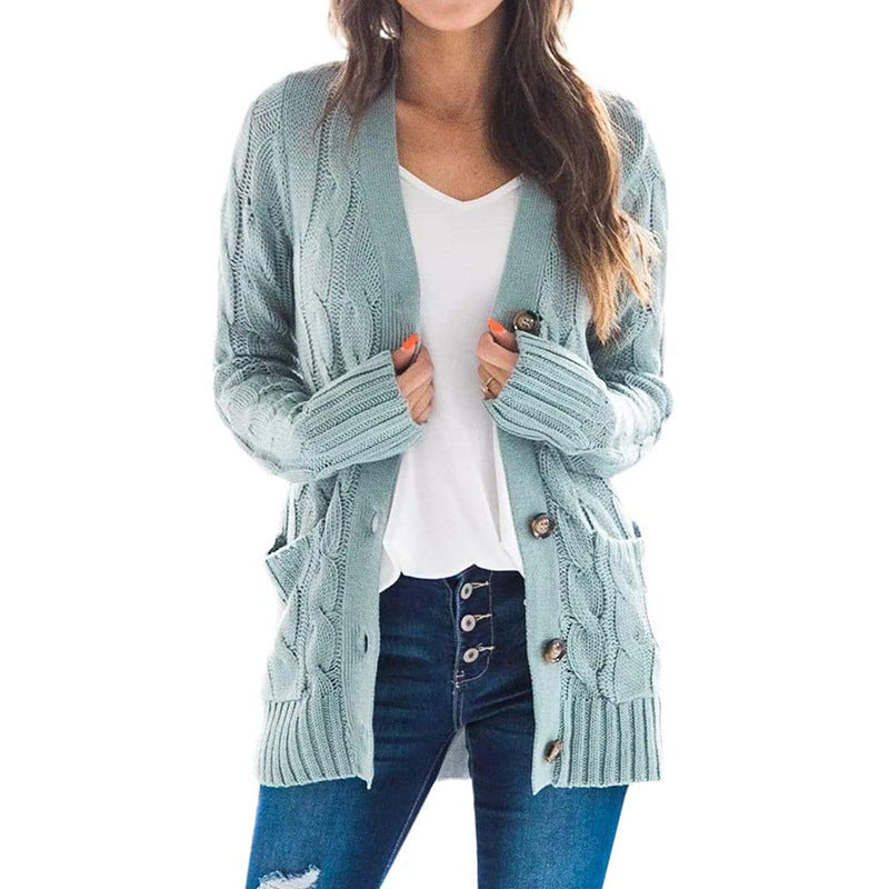 Women's Casual Cardigan Coat Solid Color Twist Button Cardigan Sweater