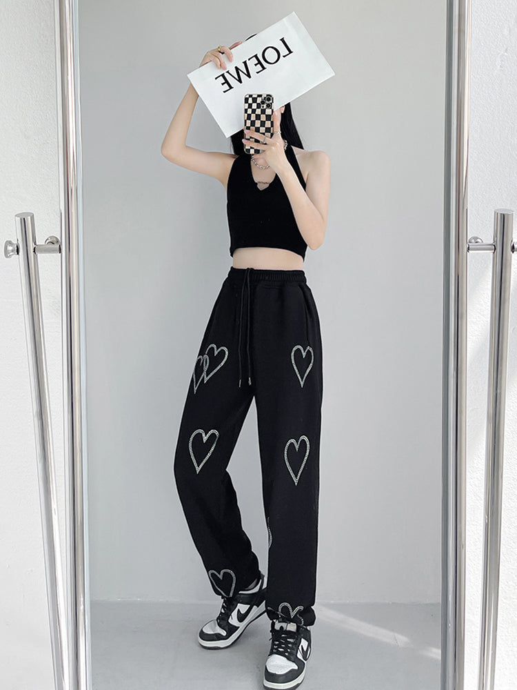 Summer Love High Waist Drawstring Sweatpants for Women Loose-Fit