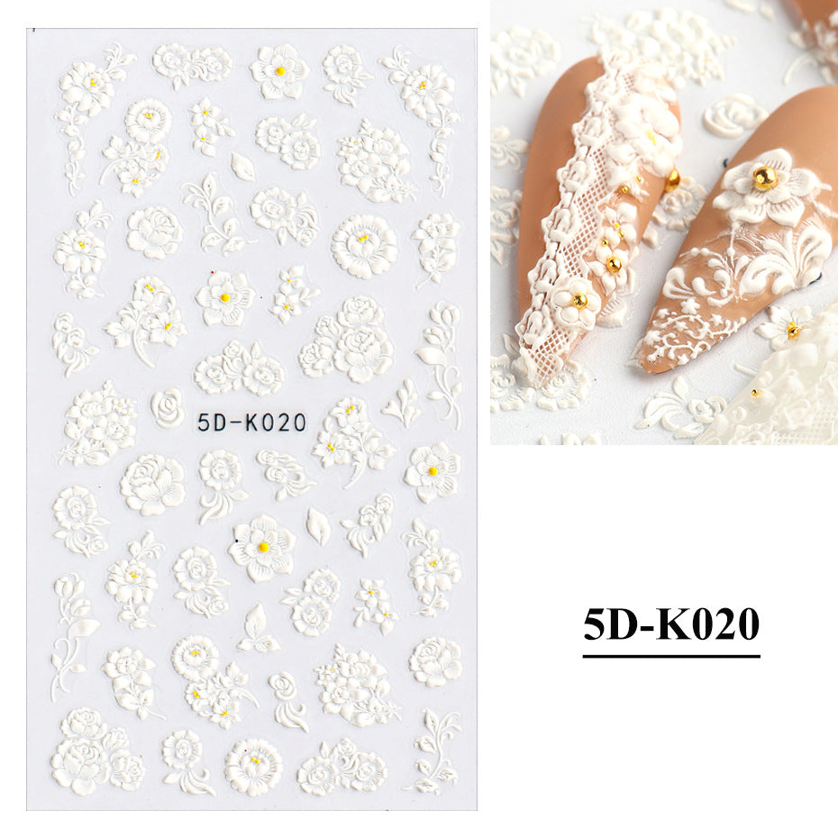 Three-dimensional Hollow White Bridal Lace Butterfly Nail Stickers