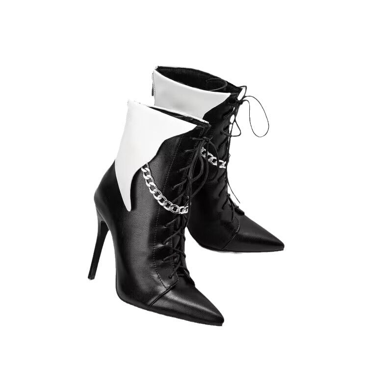 Stylish Women's Stiletto Ankle Boots Pointed Toe and Chain