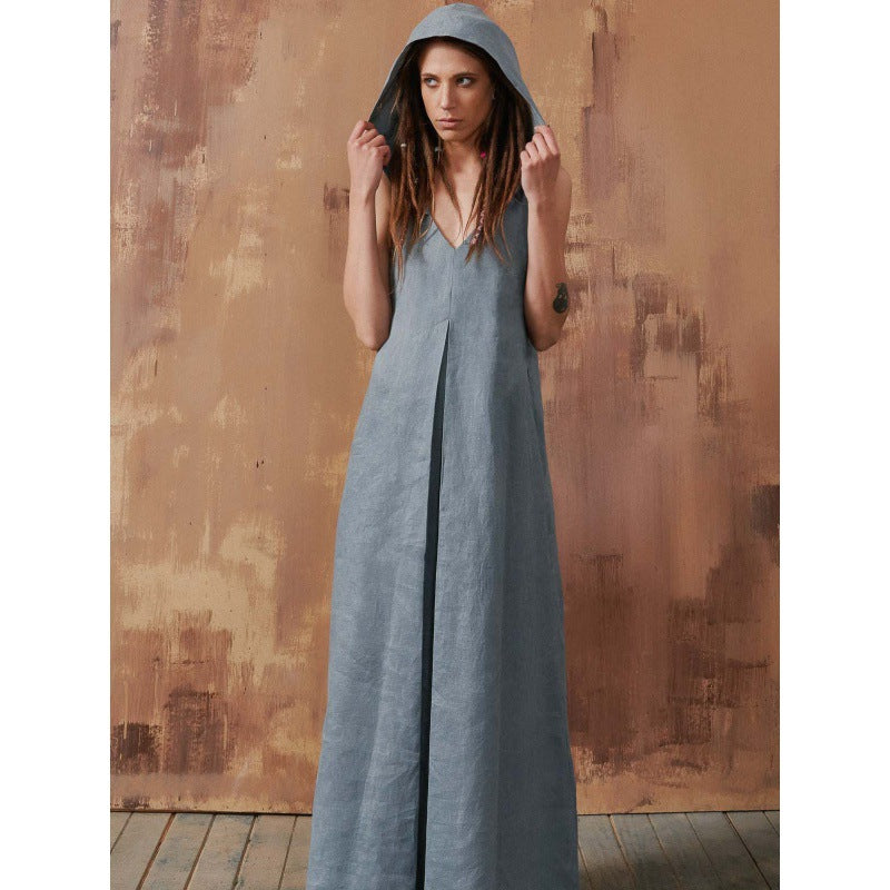 Hooded Cotton and Linen Dress