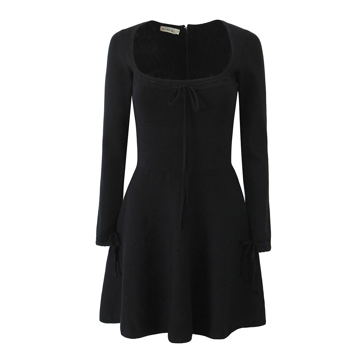 French-Inspired Square Collar Stretch Knit Short Dress