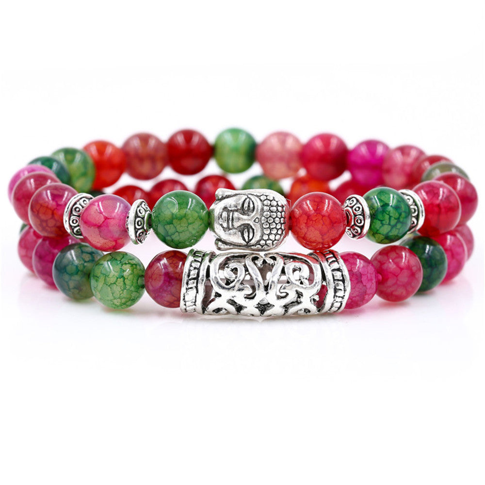 Creative Personality Energy Stone Hand-worn UFO Buddha Head Round Tube Wristband Bracelet Suit