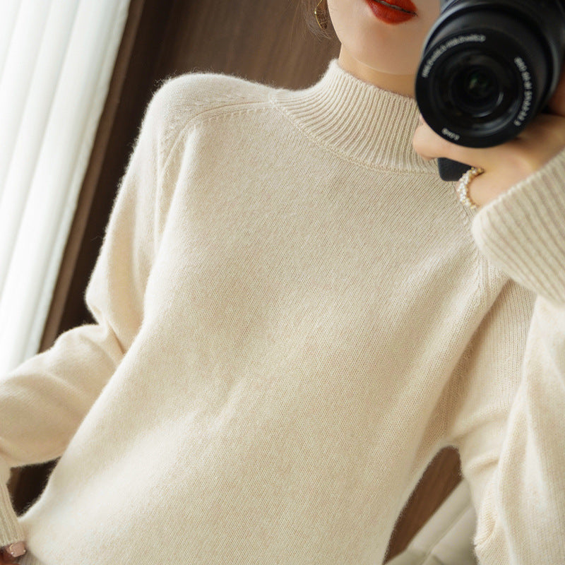 Women's Beige Half Turtleneck Sweater