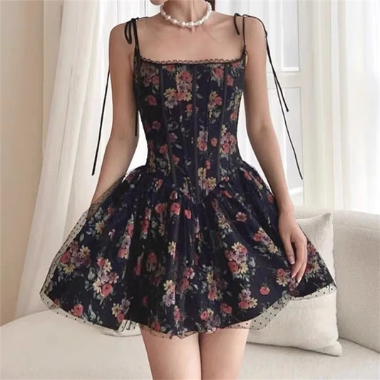 Embroidered Printed Waist Shaping Dress Slimming