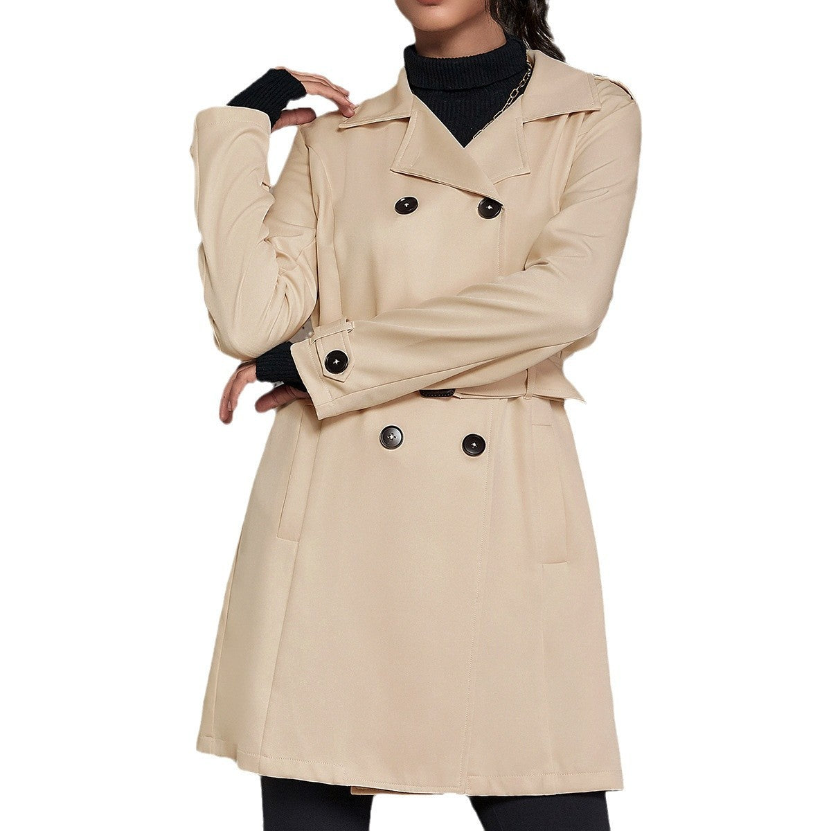 Women's Mid-Length British Style Trench Coat – Classic and Elegant Design