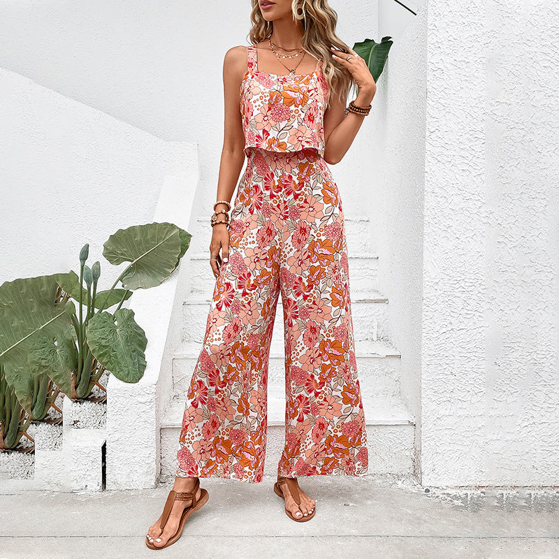 Women's Printed Square Collar Camisole Jumpsuit